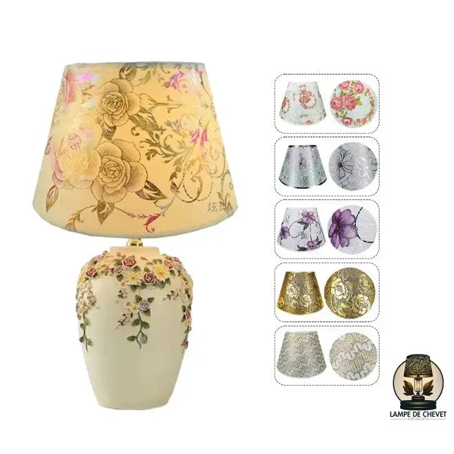 Abat jour conique lampe de chevet motif floral