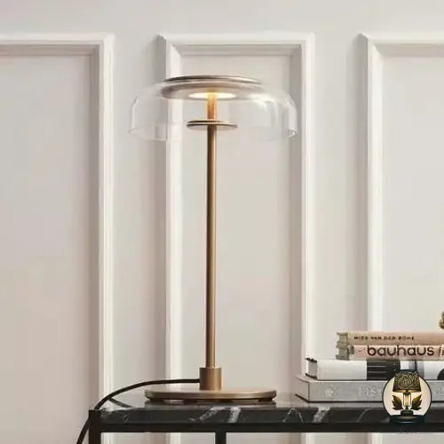 Lampe de chevet design à LED style cuivré et abat-jour en verre