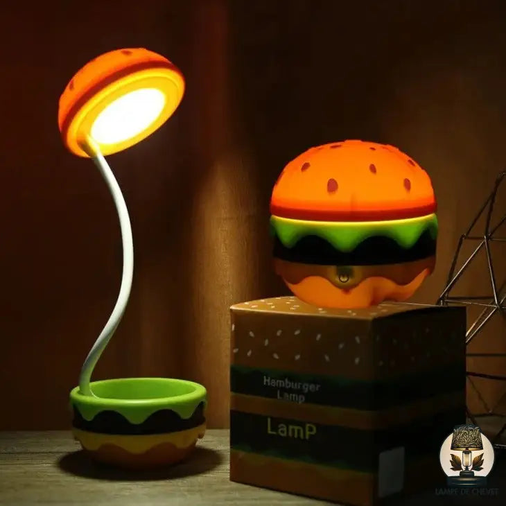 Lampe de chevet minimaliste pour restauration rapide sans couture de dessin  animé de hamburger, sandwich, hamburger, pizza et table de chevet en bois