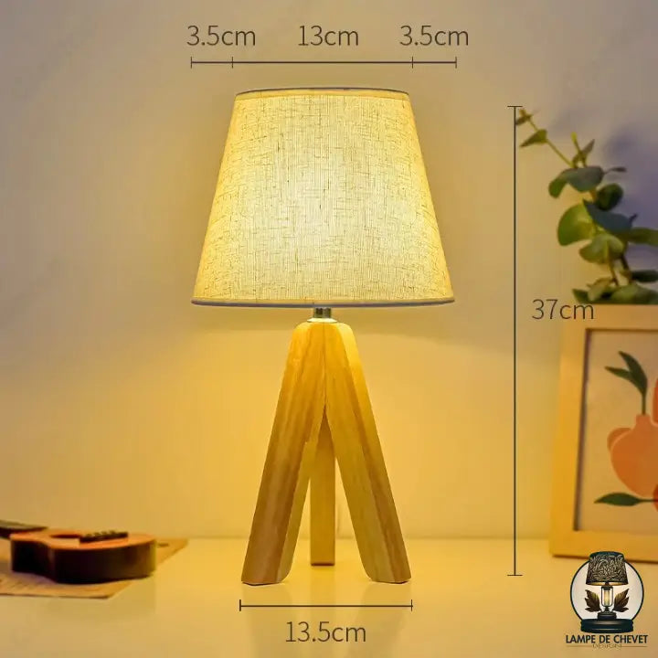 Lampe de chevet trepied bois